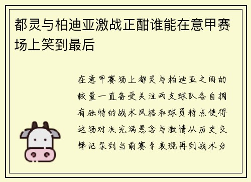 都灵与柏迪亚激战正酣谁能在意甲赛场上笑到最后